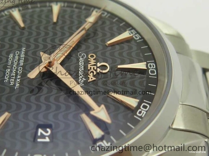 0421 FlexibleFit Aqua Terra 150M SS VSF 1:1 Best Edition Black Wave Textured Dial RG Hand on SS Bracelet A8500 Super Clone 8032